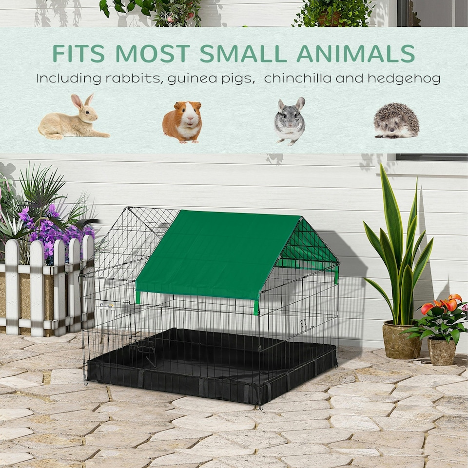 image 1 of PawHut Rabbit Cage Guinea Pig Small Animal Playpen Water Proof Roof 90x75x75 cm