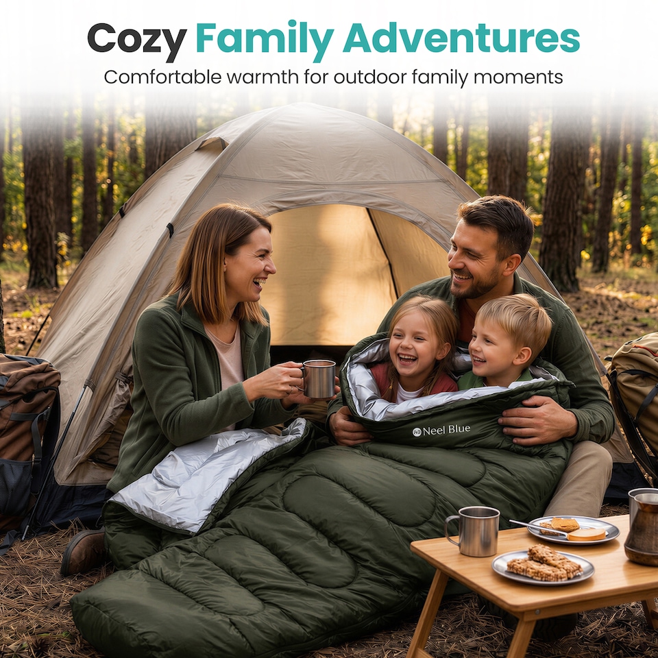 image 1 of 350GSM Mummy Waterproof Sleeping Bag with Hood, 6ft Adults - 3-4 Season
