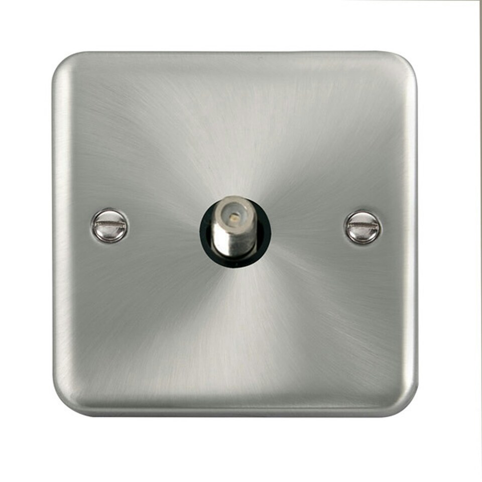SE HOME Curved Satin Chrome Satellite Socket 1 Gang Black | Satin Chrome