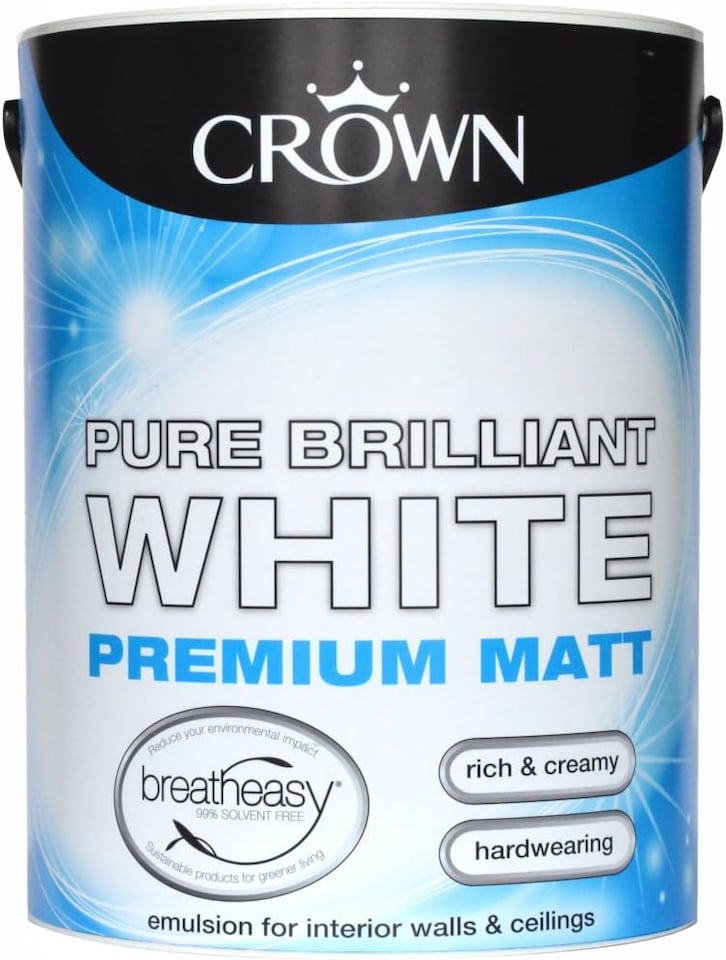 image 1 of Crown Breatheasy Matt Emulsion Paint - Pure Brilliant White - 5L
