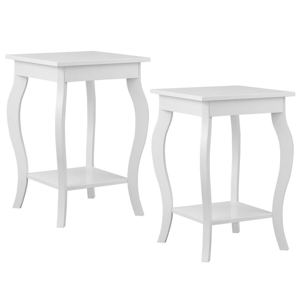 image 1 of COSTWAY Set of 2 End Table Living Room Sofa Side Table White White