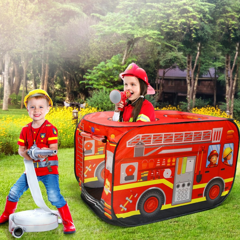 image 1 of Pop-Up Play Tent for Kids – Foldable Indoor/Outdoor Red Tent with Breathable Mesh and Roller Blind Red