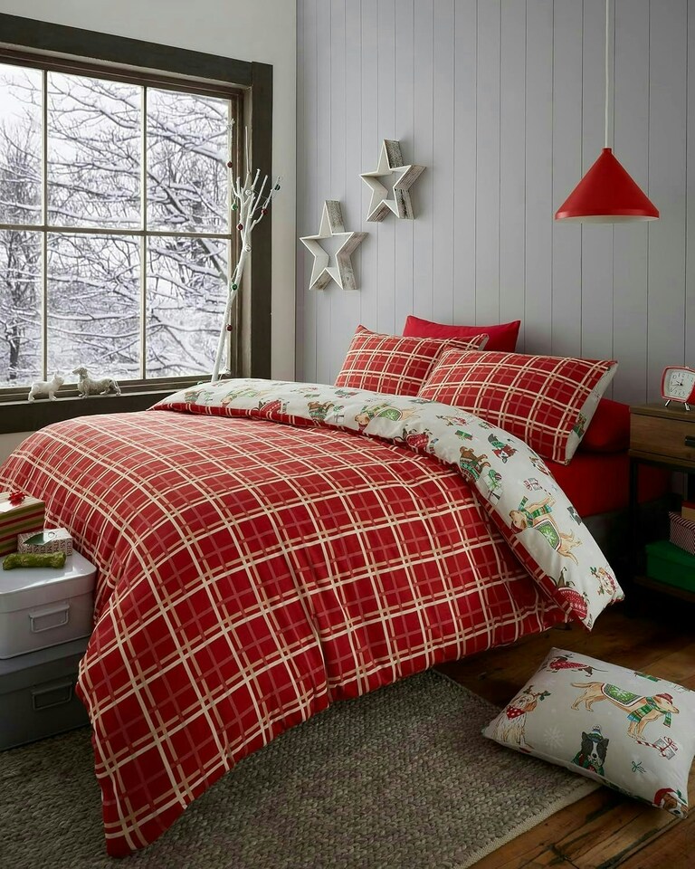 image 1 of Christmas Dogs Reversible Duvet Cover Bedding Set With Pillow Cases | Brown | Super King
