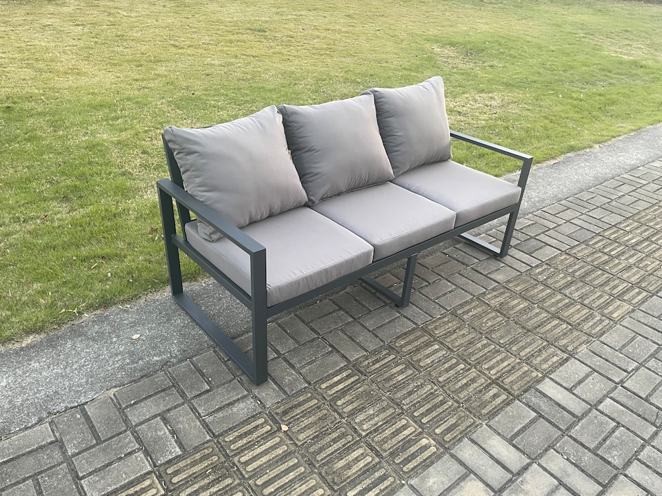 image 1 of Fimous Aluminium Outdoor Garden Sofa Patio Lounge 3 Seater Sofa for Balcony, Terrace,Swimming Pool Dark Grey