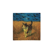 Van Gogh Wheatfield With Crows Cat Portrait Glass Hot Pot Stand - Heat Resistant Non-Slip Trivet