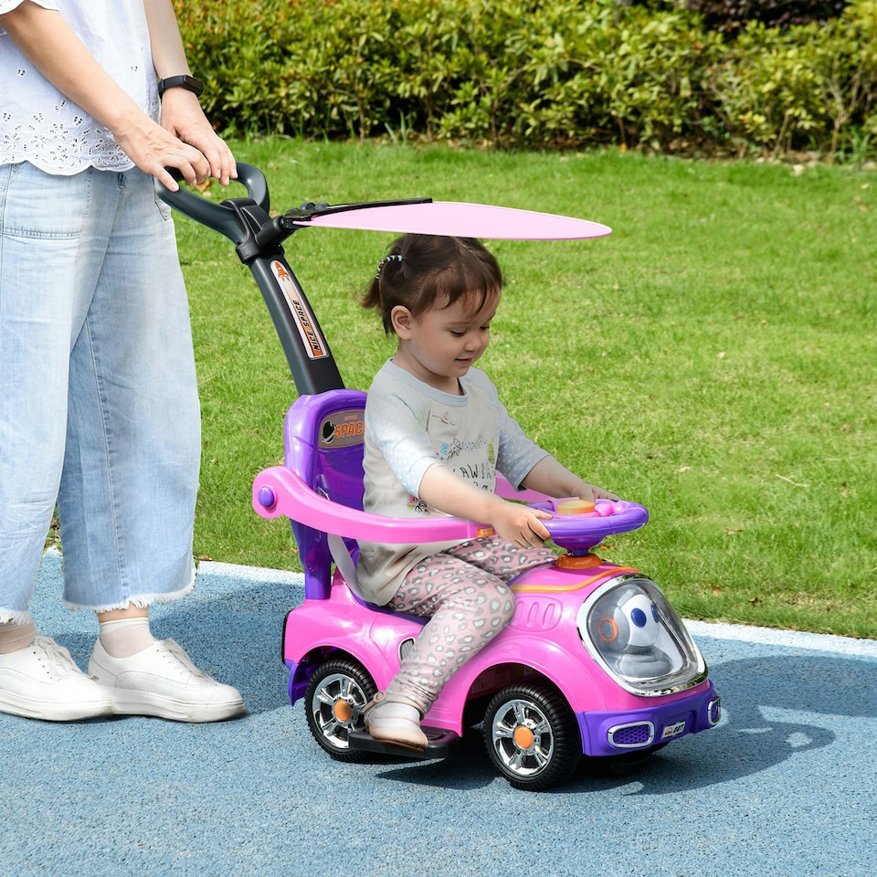 image 1 of AIYAPLAY 3 in 1 Ride on Push Car, Cartoon Robot Foot to Floor Slider - Pink