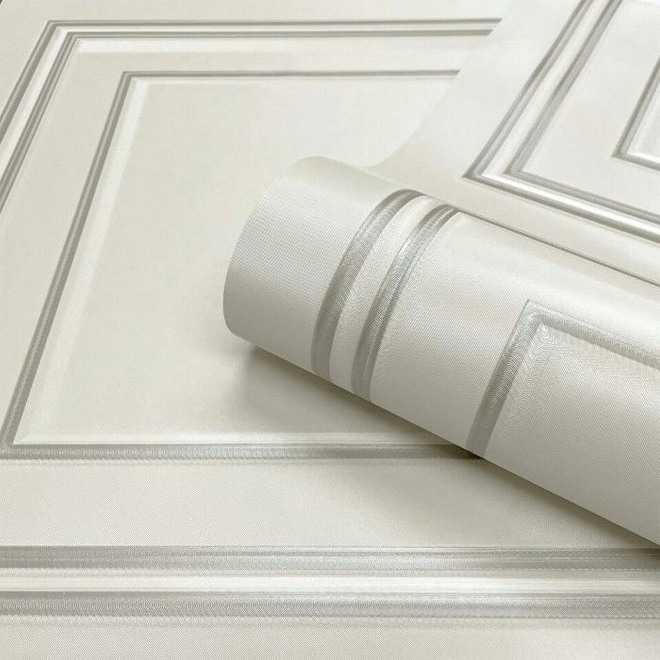 image 1 of Belgravia Amara Panel Vinyl Textured Wallpaper - Off White/Silver - 10m x 53cm White