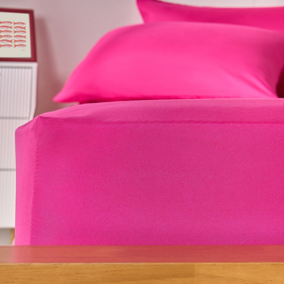 image 1 of OHS Ultra Soft Microfibre Plain Fitted Bed Sheet | Pink | Hot Pink | Double