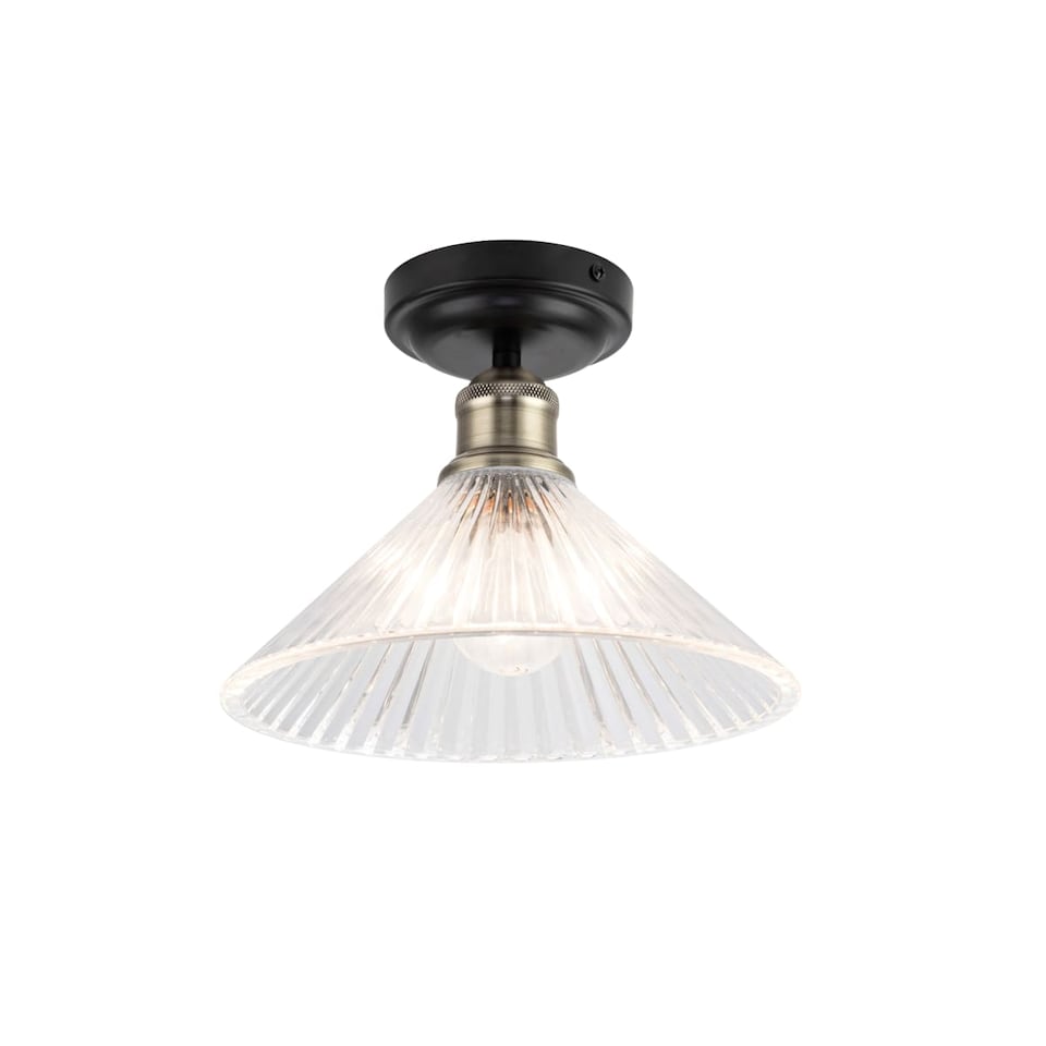 image 1 of COSYLYTE Bowley Bathroom Light Classic Ribbed Glass Ceiling Flush Light - Matt Black | Gold | 1