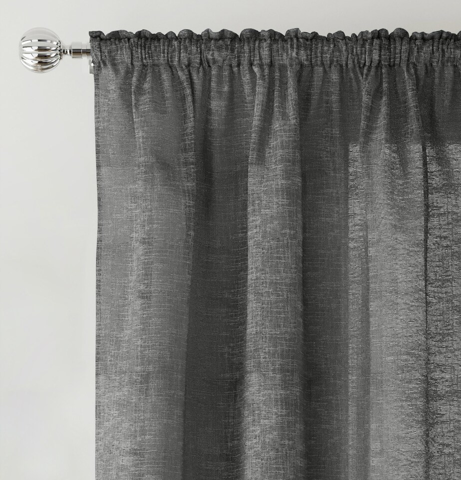 image 1 of Rhodes Charcoal Linen-Look Sheer Voile Panels – Pair 140 x 137cm (55x54")