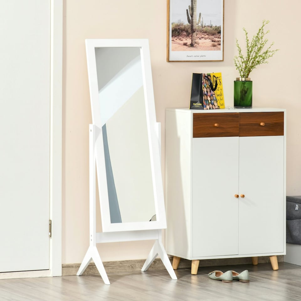 image 1 of HOMCOM Freestanding Dressing Mirror 148x47cm Adjustable Angle White Frame Home