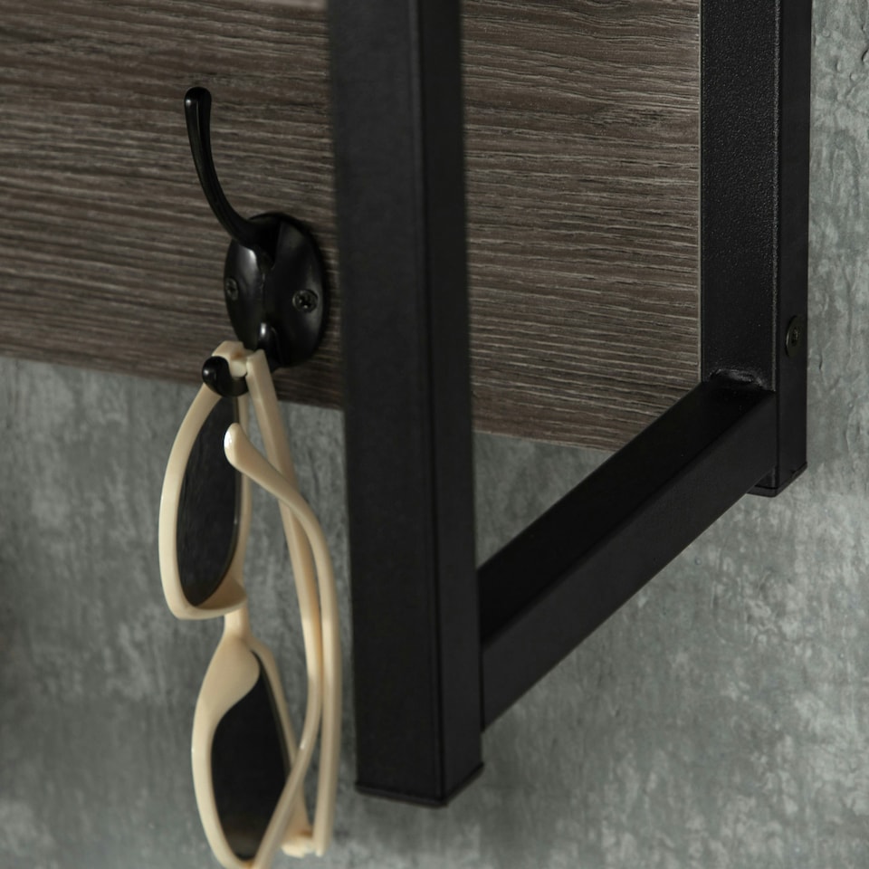 image 1 of HOMCOM Rustic Wall-Mounted Coat Rack Floating Shelf with 4 Hooks for Entryway