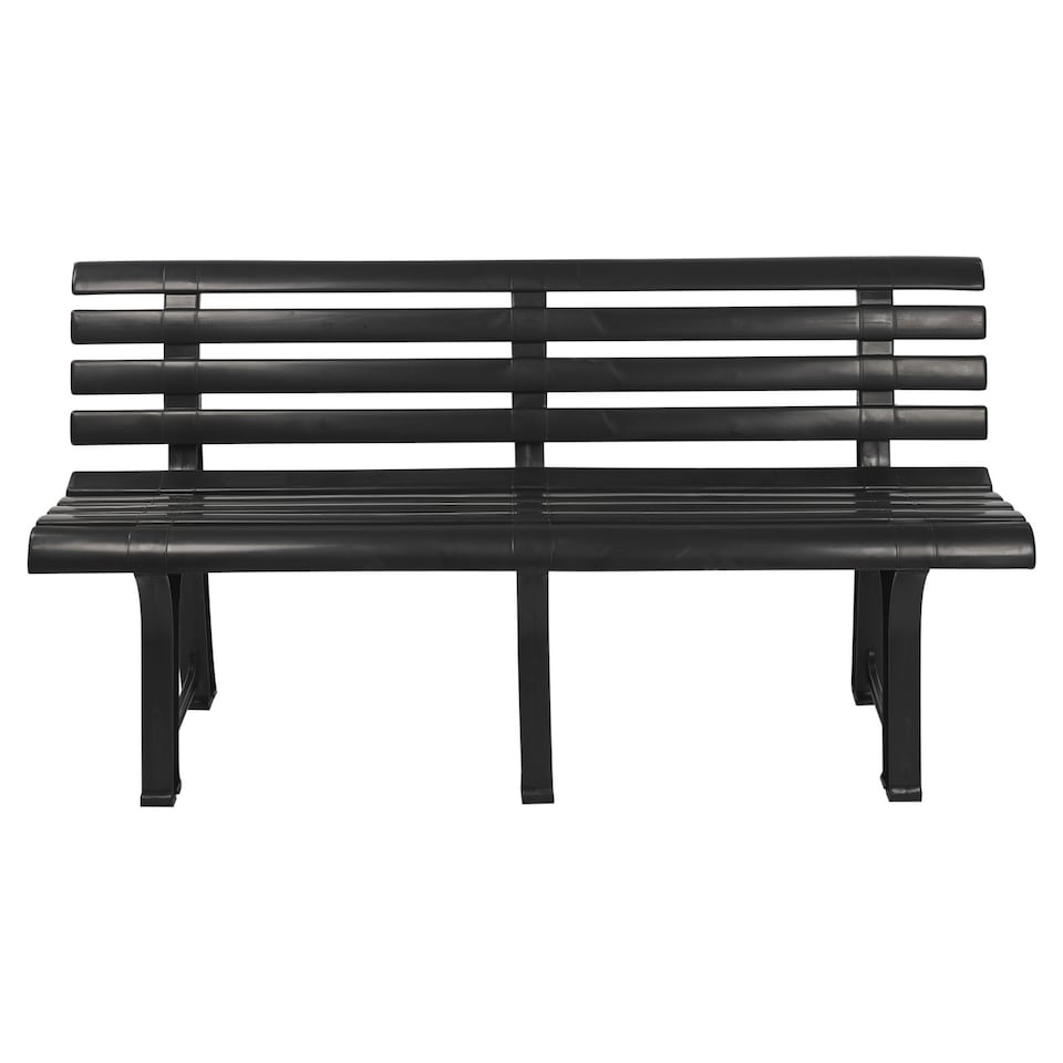 image 1 of 3-Seater Garden Outdoor Plastic Bench - 74x145x49cm | Black | 1