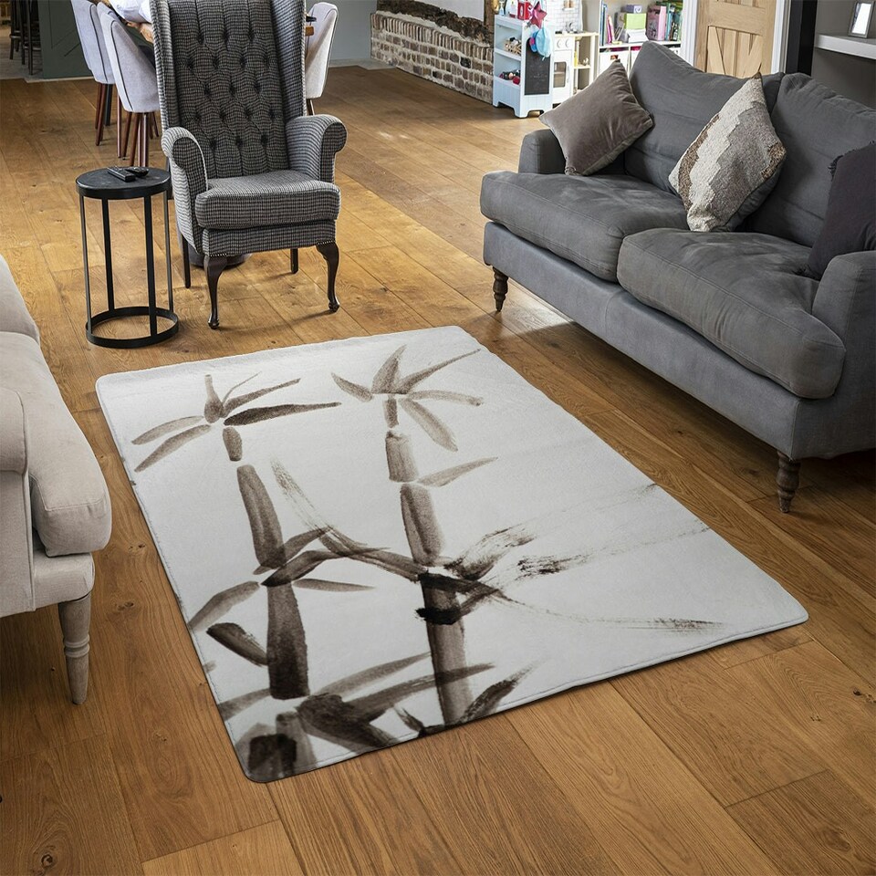 image 1 of Japanese painting of bamboo (Rug) White | L