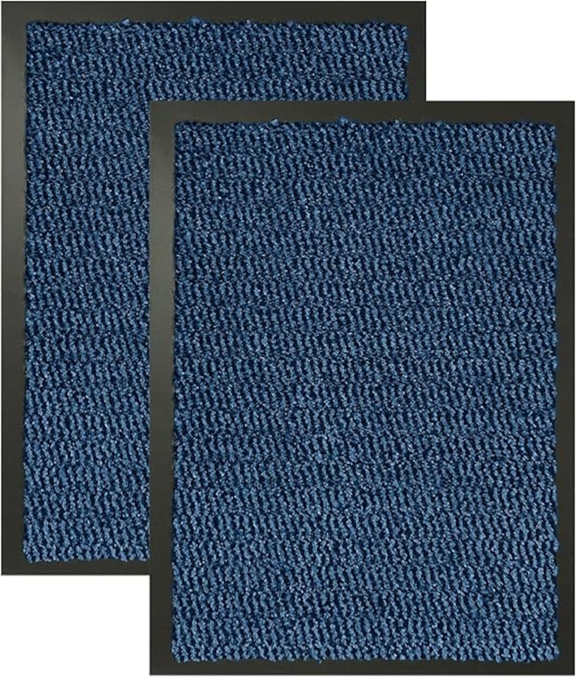 image 1 of KAV Pack of 2 Door Mat Dirt Trapper for Indoor and Outdoor Non Slip, Floor and Kitchen Doormats Super Absorbent (40 X 60) (Blue)