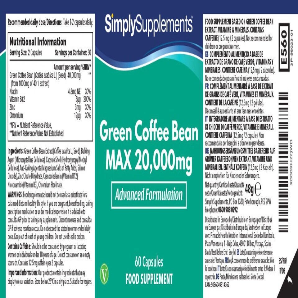 image 1 of Green Coffee Bean MAX 20,000mg - 60 Capsules