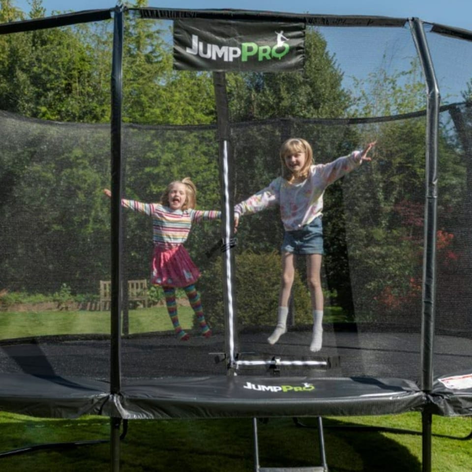 image 1 of 10ft x 7ft JumpPRO® Xcel Black Oval Trampoline with Enclosure
