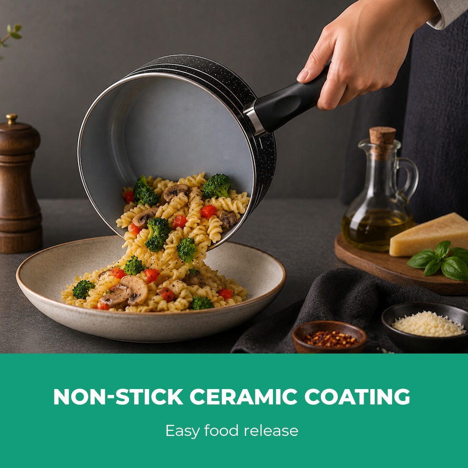 image 1 of ROYALFORD Non-Stick Pressed Aluminium Saucepan Set Tempered Glass Lid