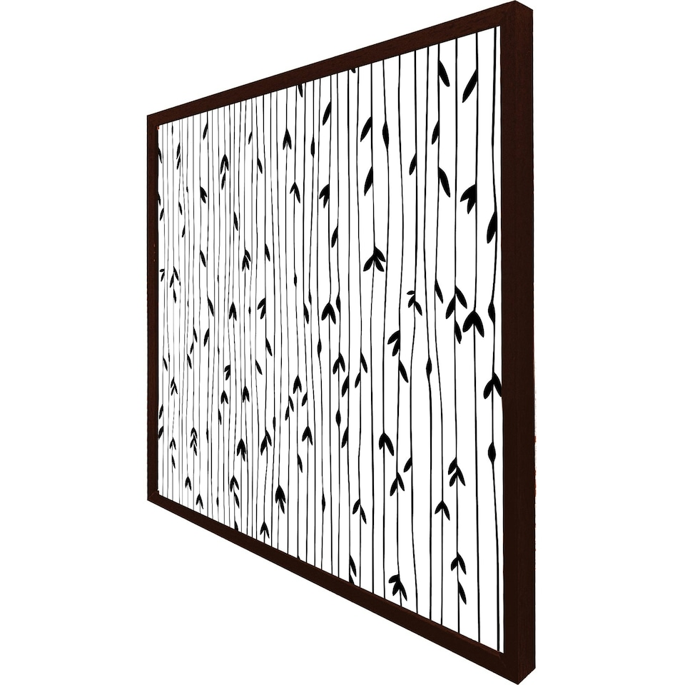image 1 of Sketchy leaves scattered on hand drawn lines on white background (Picture Frame) Grey | L