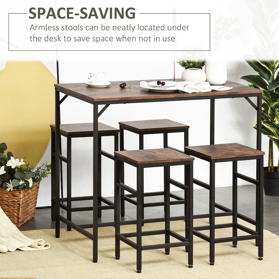 image 1 of HOMCOM Industrial Rectangular Dining Table Set with 4 Stools