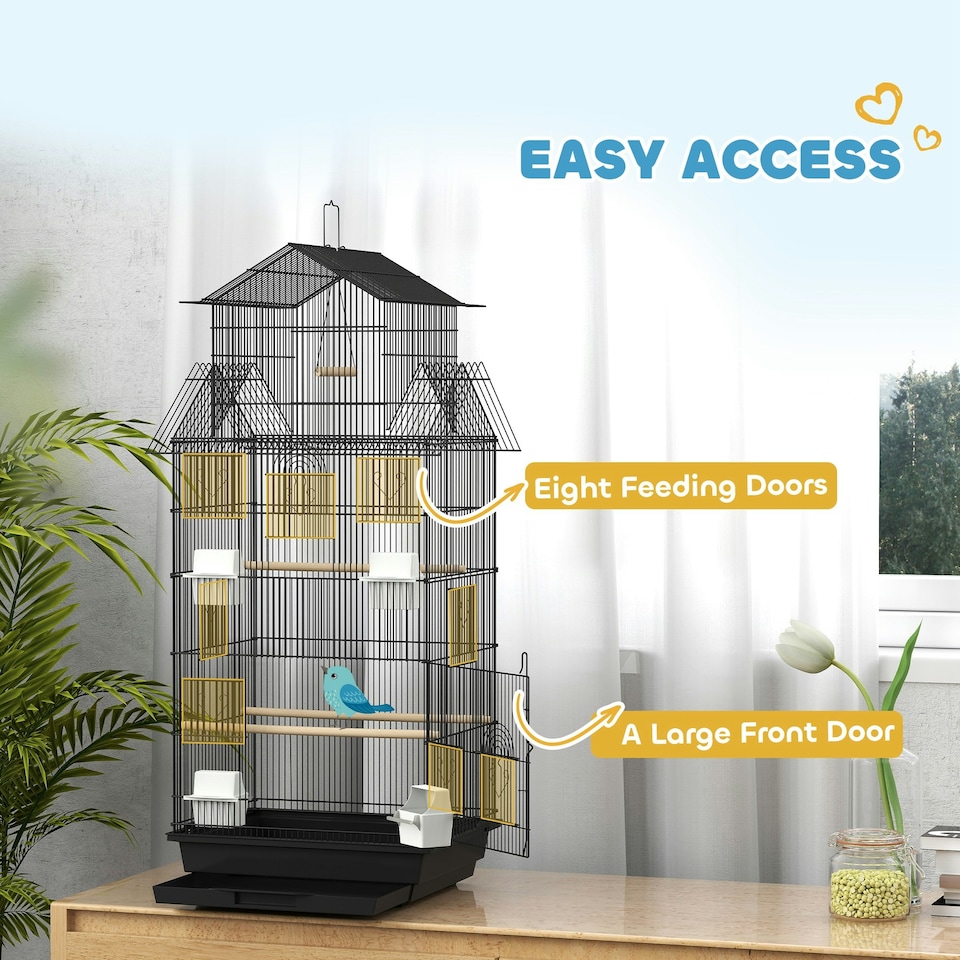 image 1 of PawHut Bird Cage Budgie Cage with Slide Tray Handle for Finch Canary 43 x 32.5 x 104cm, Black