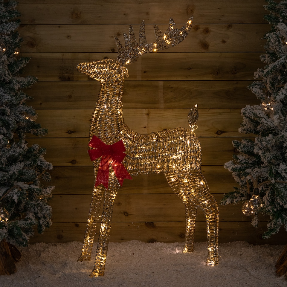 image 1 of 95cm Light up Gold Glitter Twist Christmas Reindeer with 94 Warm White LEDs