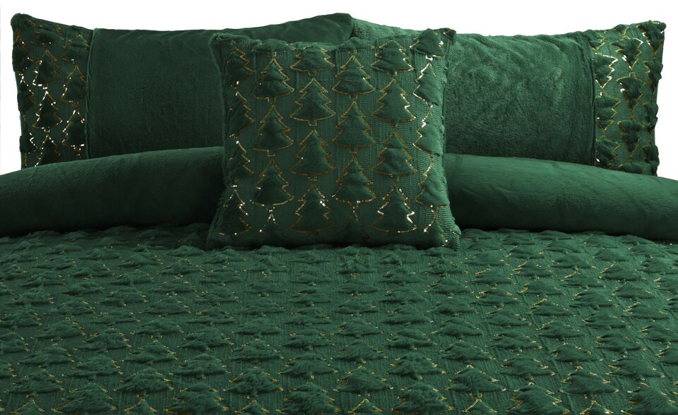 image 1 of Homes Linen Green Christmas Tree Teddy Fleece Duvet Cover Set with Soft Plush Festive Winter Bedding Set | Green | Super King