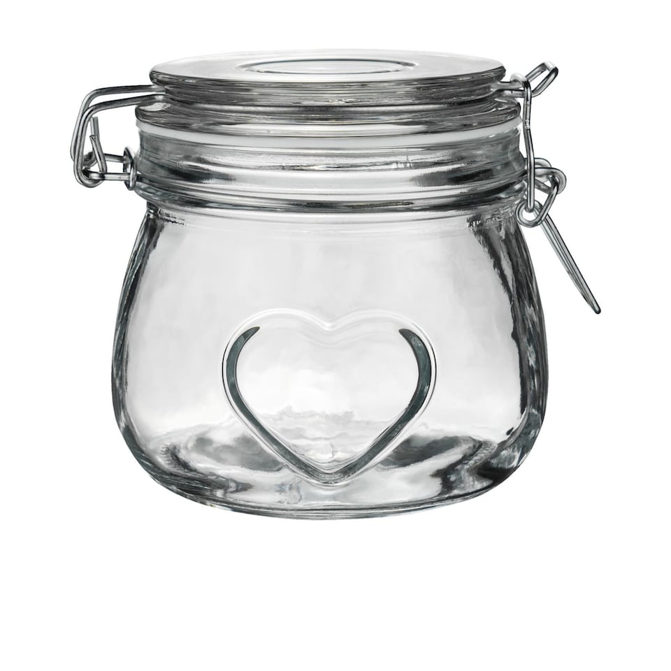 image 1 of Nicola Spring Glass Storage Jar - 500ml Airtight Clip Lid Kitchen Vintage Round Preserving Container Heart Shaped Design