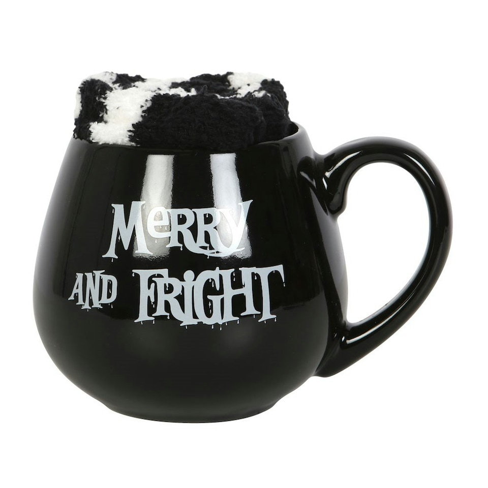 image 1 of Ceramic Merry and Fright Mug & Sock Gift Set