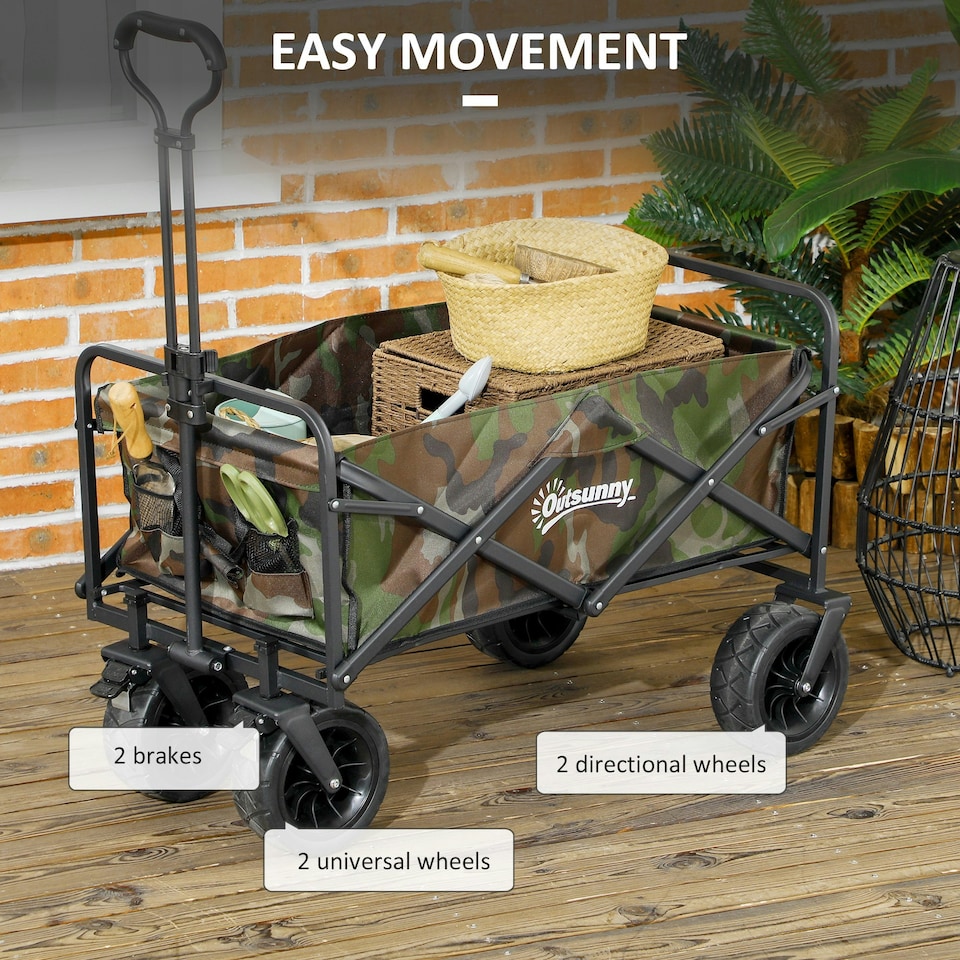 image 1 of Outsunny Foldable Garden Cart, Outdoor Utility Wagon with Carry Bag, Camouflage