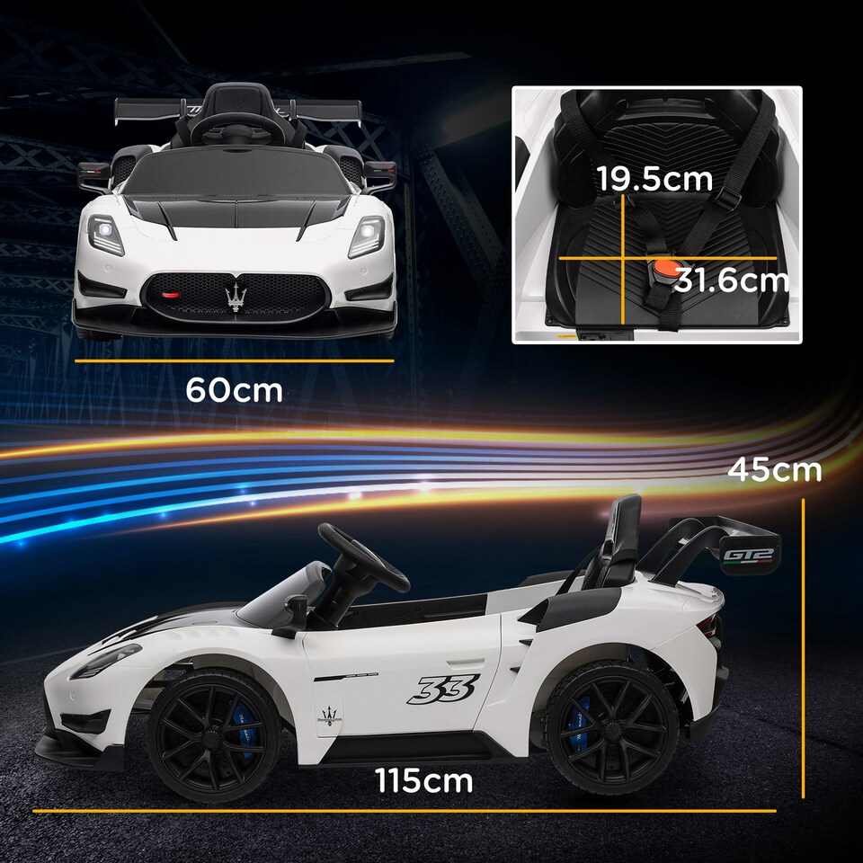 image 1 of AIYAPLAY Maserati GT2 Licensed 12V Electric Ride on Car w/ Remote, White