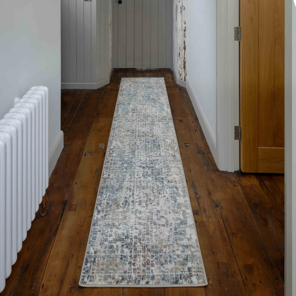 image 1 of KUKOON Beige Blue Abstract Distressed Living Room Area Rug 60cm x 110cm | Blue