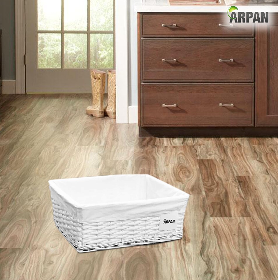 image 1 of White Wicker Storage & Hamper Basket with White Cloth Lining – Basket for Xmas, Wedding, Confetti & Parties, Snack Display