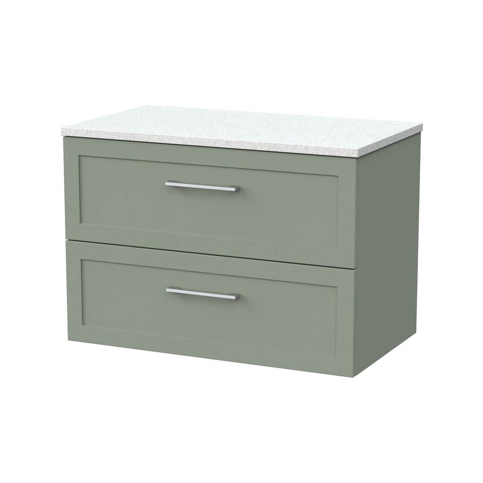 image 1 of Balterley Stonnall Traditional Wall Hung 2 Drawers Vanity Unit with White Nebula Laminate Worktop, 800mm, Reed Green