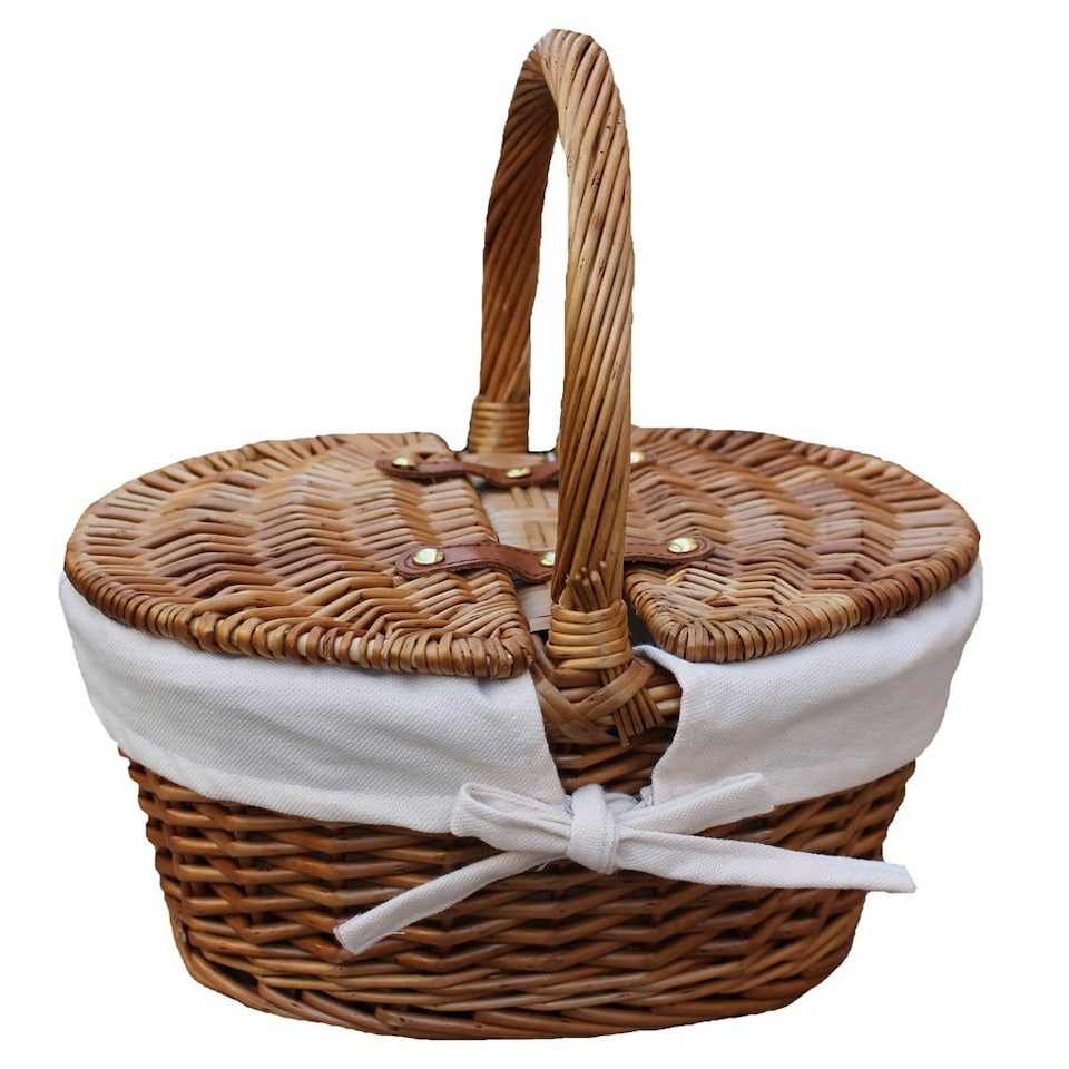 image 1 of Light Steamed Finish Check Oval Wicker Basket with Lining | Blue | Blue and White Checked | One Size