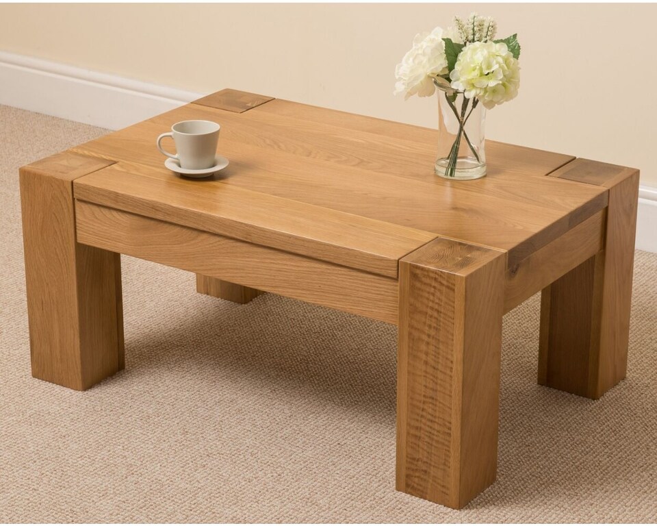 image 1 of Kuba Chunky Small Oak Coffee Table for Living Room | Brown | Light Oak