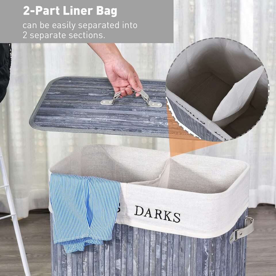 image 1 of HOMCOM 100L Laundry Hamper Large 100L Double Washing Clothes Basket Grey