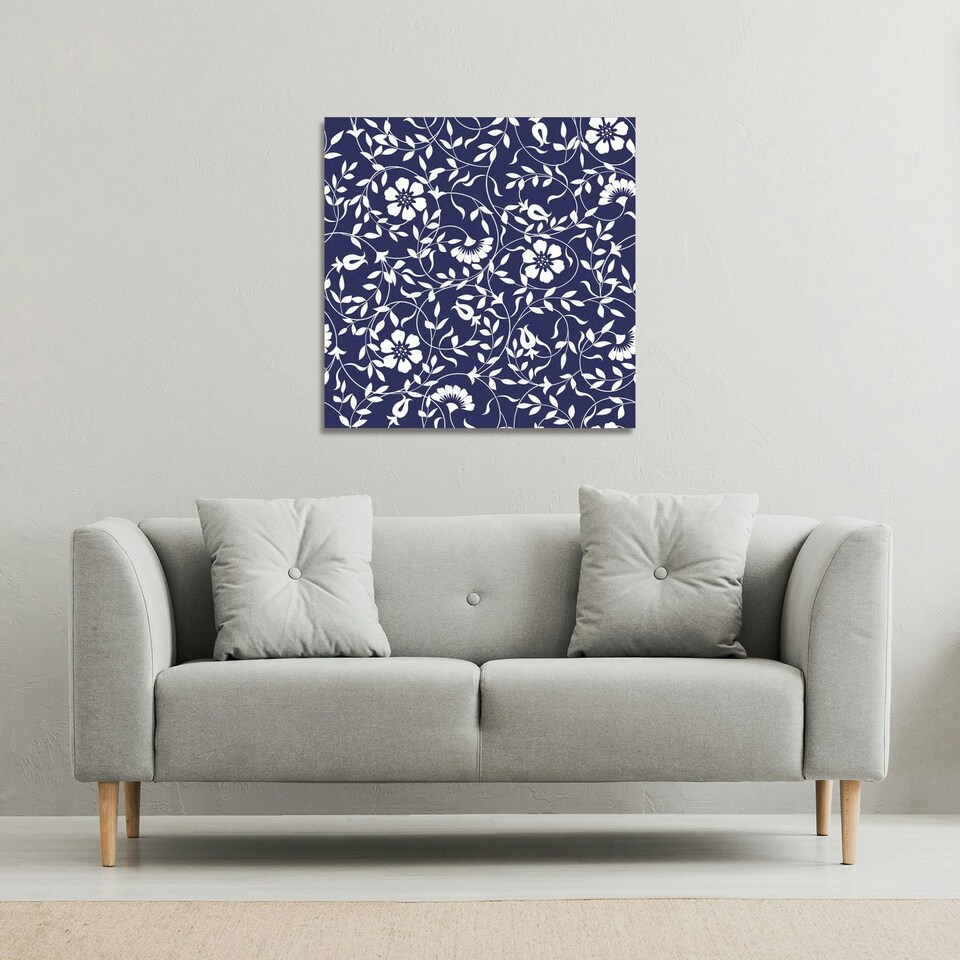 image 1 of White Flowers on Navy (Canvas Print) 101 x 101 x 4cm