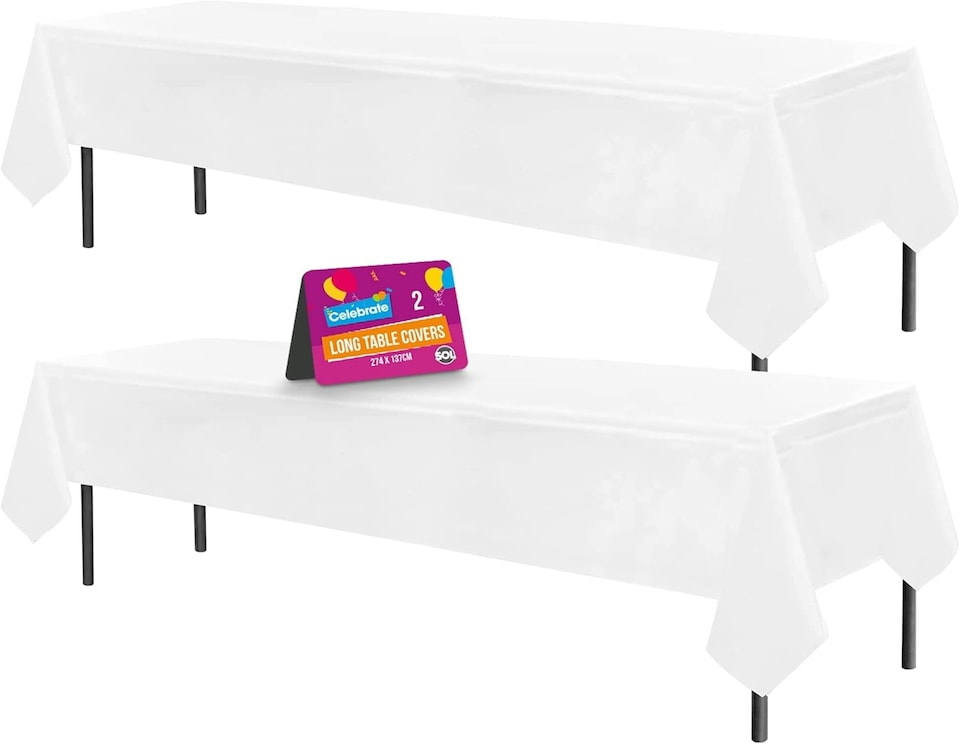 image 1 of SOL 2pk Long White Table Cloth Party 274x137cm Plastic Cover Disposable | White