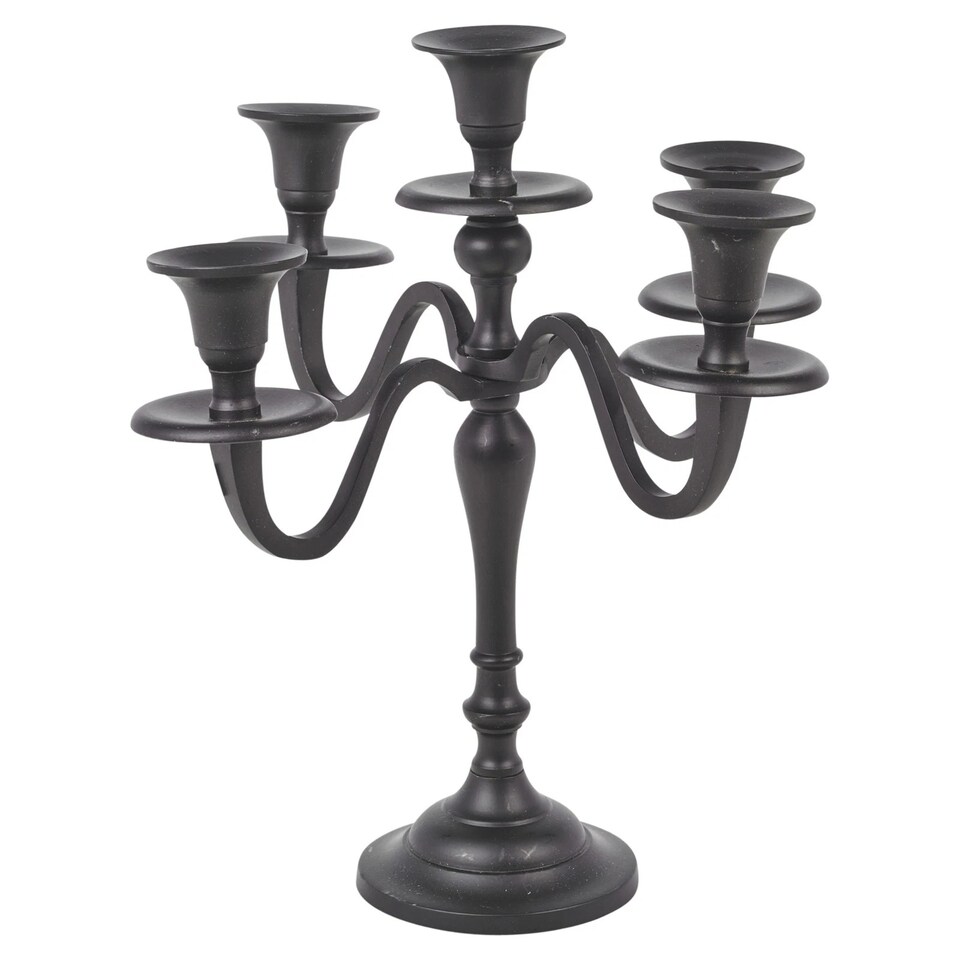 image 1 of 5 Arm Metal Candle Holder Stand Vintage Candelabra Centrepiece Home Decor 30cm | Black | Black | 1