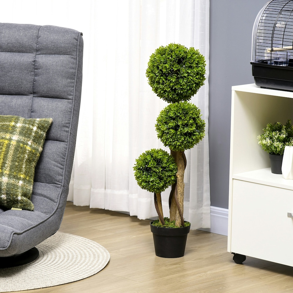 image 1 of HOMCOM Potted Artificial Plants Boxwood Ball Topiary Trees Indoor Outdoor, 90cm