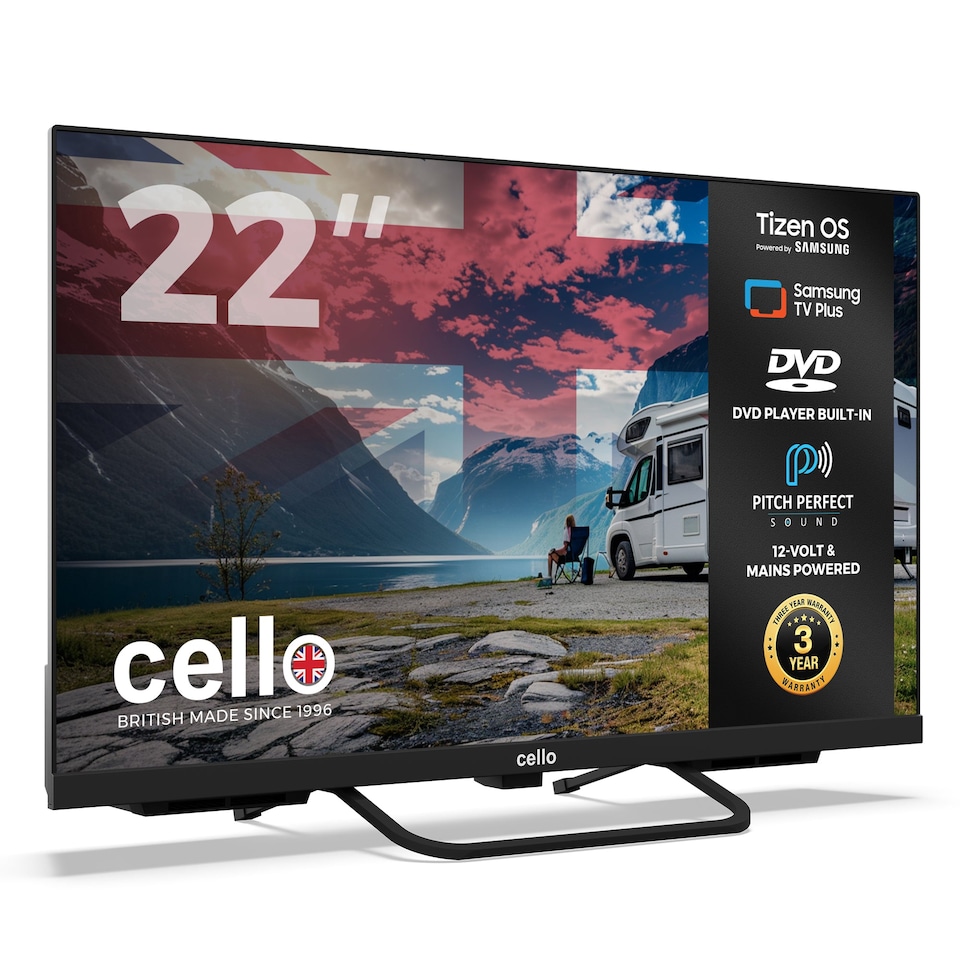 image 1 of Cello 22 inch Smart Samsung Plus 12-Volt Traveller TV with DVD Player | Black | Black | 22" | 1