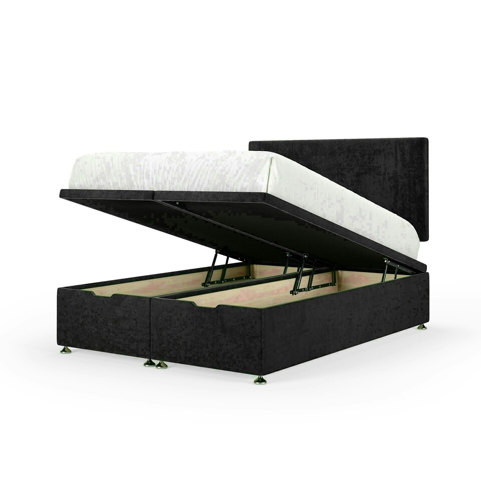 Black Naples Velvet Ottoman Base and Valencia Headboard Super King N/A