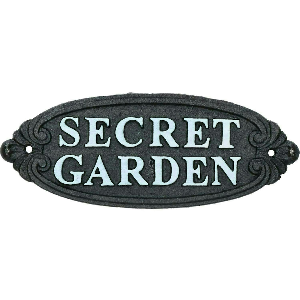 image 1 of Secret Garden Cast Iron Sign Plaque Door Wall House Gate Fence Post Rustic