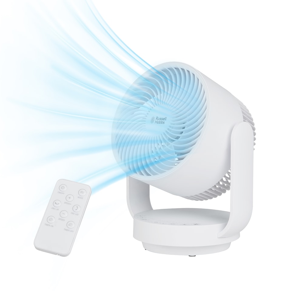 image 1 of Russell Hobbs 9” Desktop Circulator Fan with 7 Speed Settings White RHDCF1001