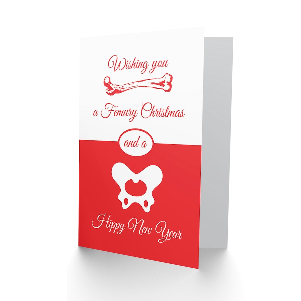 image 1 of Merry Xmas Bone Hip Femur Theme Pun Fun Weird Christmas Card
