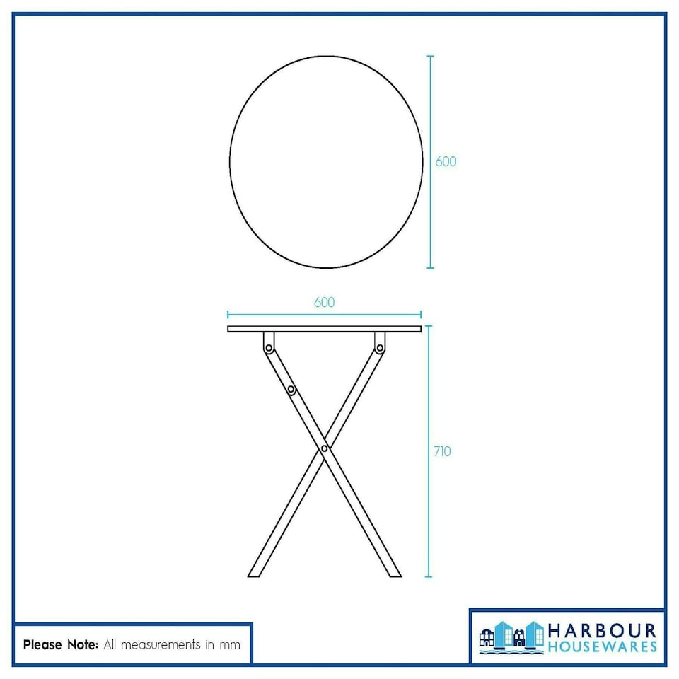 image 1 of Round Metal Folding Patio Bistro Table - 60cm - Black Black