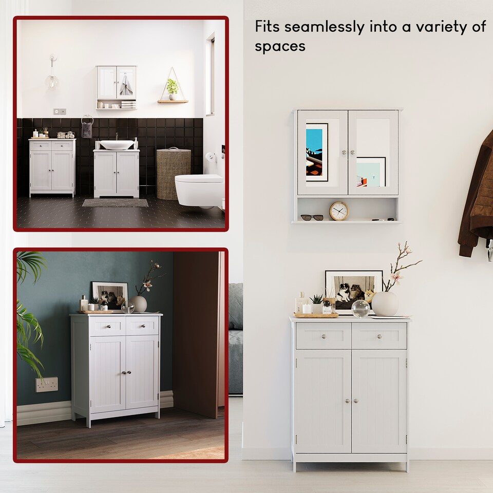 image 1 of Bath Vida Priano 2 Drawer 2 Door Freestanding Bathroom Cabinet, White