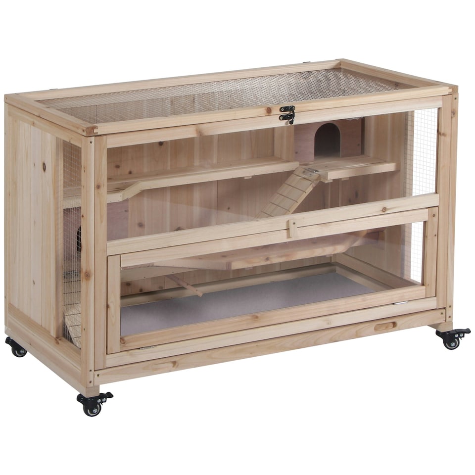 image 1 of PawHut Wooden Hamster Cage, 3-Tier Roden Small Animals Hutch, 99 x 50 x 69 cm