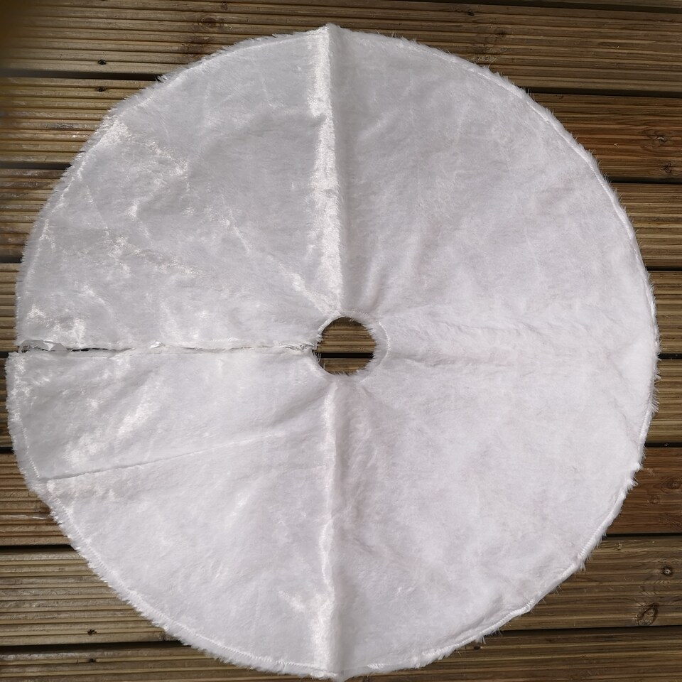 image 1 of 90cm USB Powered LED White Fur Fabric Christmas Tree Skirt